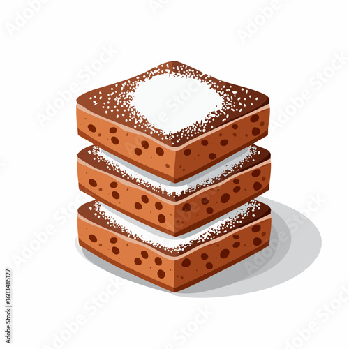 Stacked Chocolate Brownies with Whipped Cream and Powdered Sugar