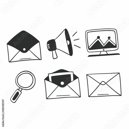 Email marketing and communication icons for business and promotion purposes