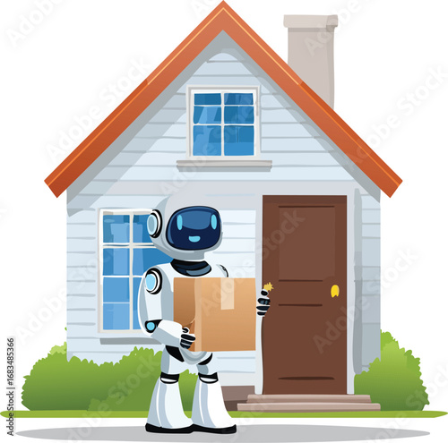 Robot delivering package to house
