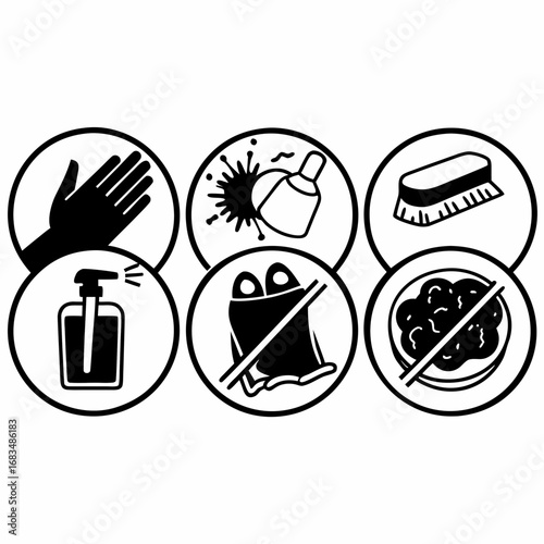 Prohibition and hygiene icons in black and white
