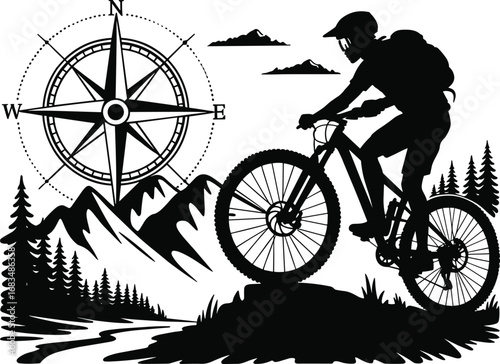 Biker Mountain Trees and Compass svg