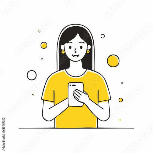 Woman holding smartphone in vector illustration
