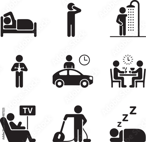 Man Daily Routine People Icon Sign Symbol Pictogram