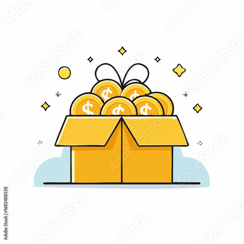Box of Gold Coins Illustration