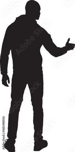vector, silhouette of  back view of a man shaking hands with an imaginary person