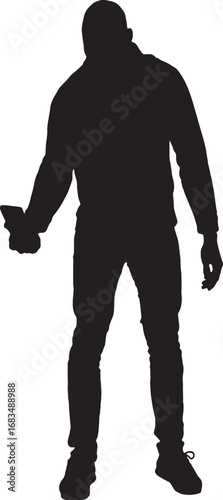 vector, silhouette of front view of a man making a self-portrait