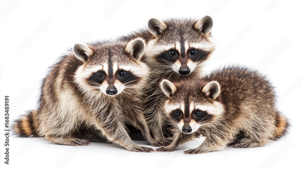 Fototapeta premium Raccoons playfully interacting in their masks forest clearing wildlife photography natural habitat close-up view family bonding