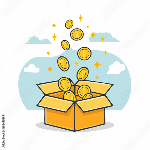 Golden Coins Falling into an Open Box
