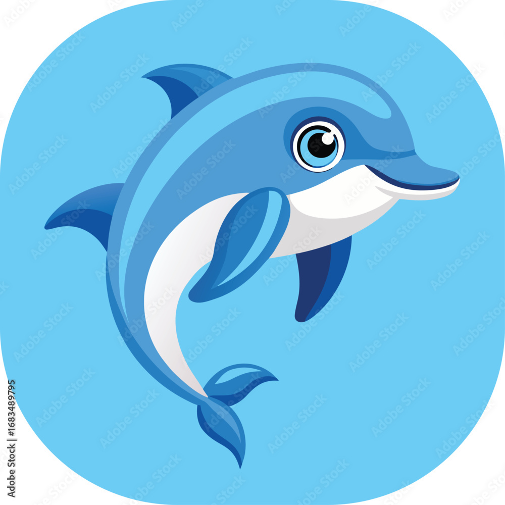 Obraz premium Cartoon Dolphin Illustration – Smiling Marine Animal Vector