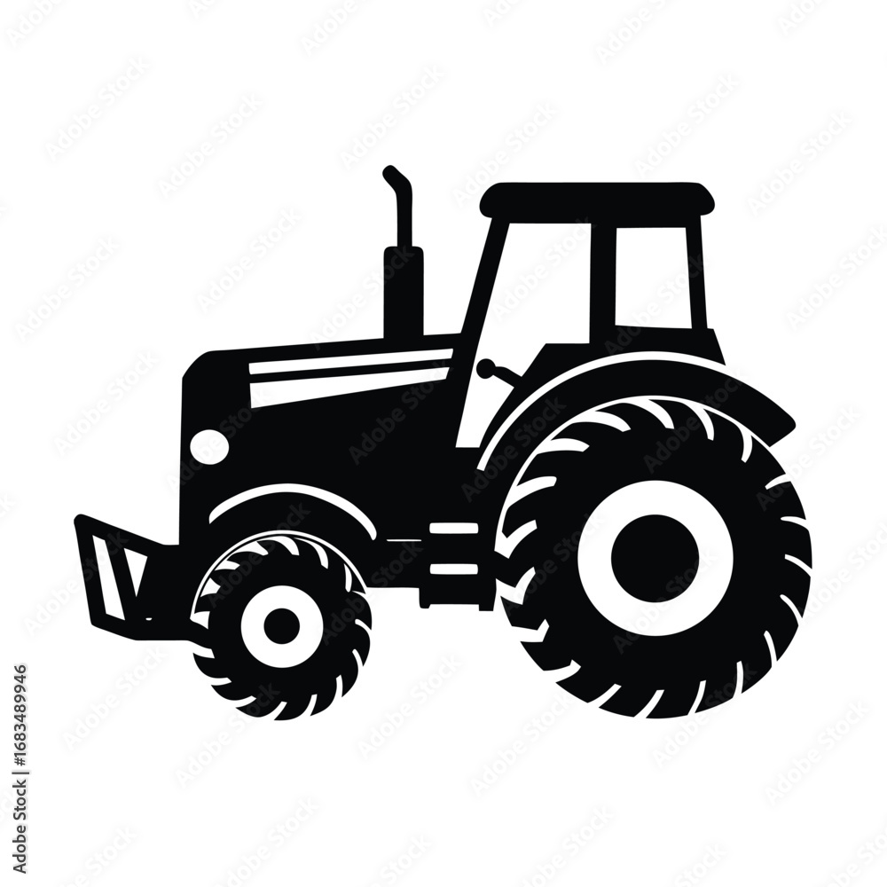 Obraz premium Black silhouette of a farm tractor with large rear wheels