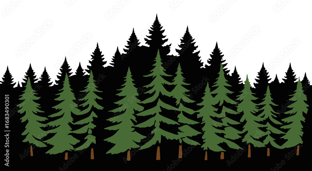 Fototapeta premium simple illustration of evergreen trees in forest