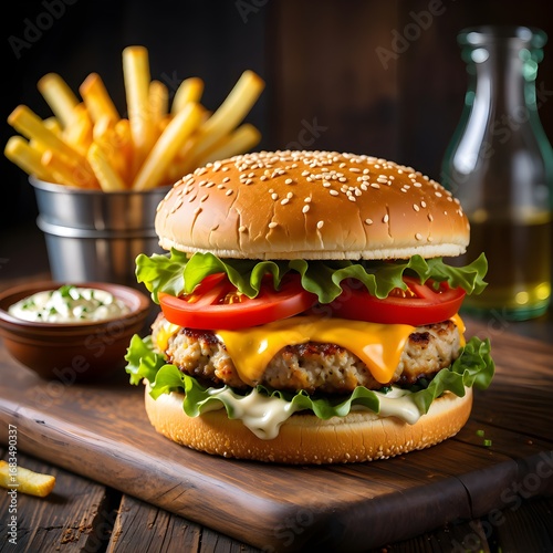 hamburger on a wooden background
