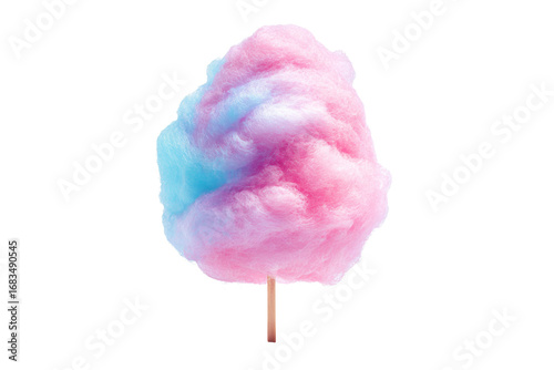 Pink and blue cotton candy on wooden stick isolated on transparent background