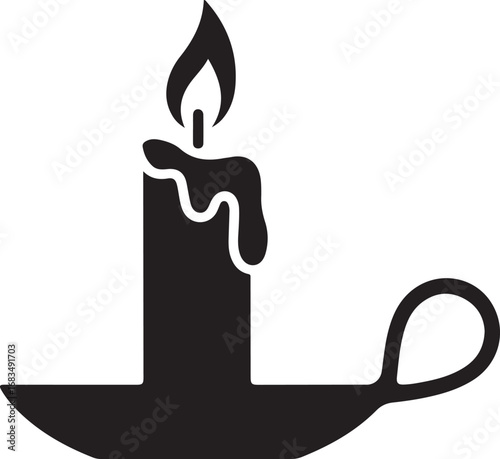 Old fashioned lit candle, candlestick on holder flat icon for apps and websites