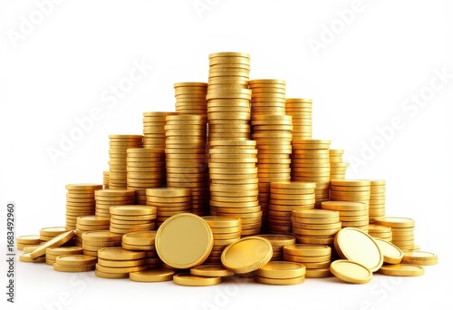 A substantial collection of gold coins is piled high, showcasing a large amount of wealth and prosperity.