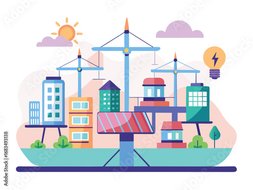 Modern smart energy grid powering sustainable future with renewable resources and green technology