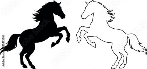 rearing horse silhouette vector, horse line art, horse black symbol