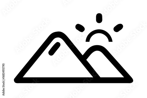 Vector art of mountain landscape with the sun rising behind it