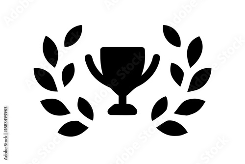 Vector art of silhouette of a trophy surrounded by laurel wreath
