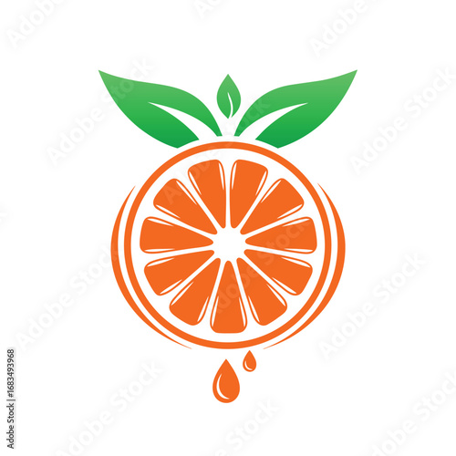 Orange slice with green leaves and dripping juice citrus fruit 2