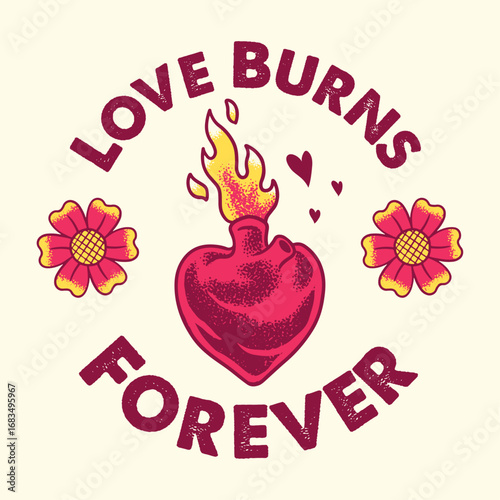 Heart Burning Illustration in Vintage Style