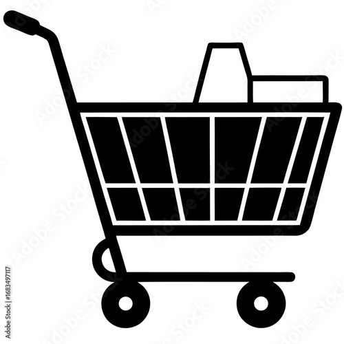 Main title: Modern Shopping Cart Filled with Groceries Vector Illustration
Short titles: Grocery Cart Icon, Flat Shopping Trolley, Colorful Cart Vector

