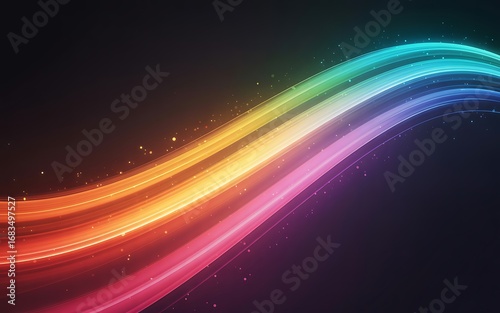Vibrant rainbow wave of light flowing through darkness