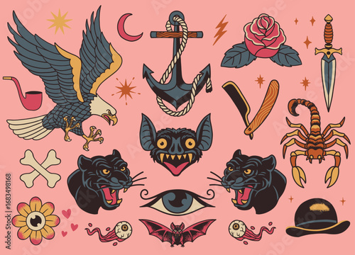 Set of Vintage Retro Flash Tattoo Design