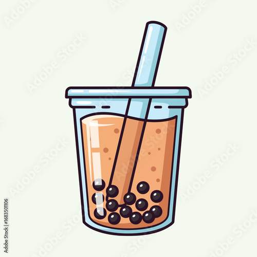 Refreshing bubble tea beverage with tapioca pearls, straw, and ice