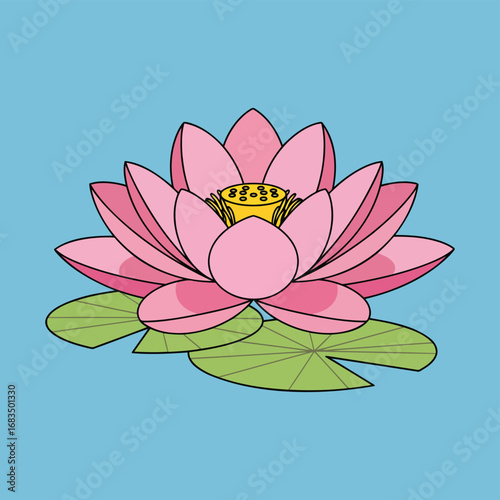 Vibrant pink lotus flower design floating on water, fresh and serene