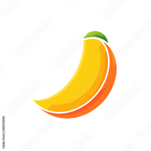 Modern Fruit Logo, Mango Slice With Smooth Curve Lines, Vector Icon Style