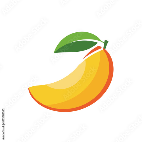 Flat Design Mango Slice Emblem, Quarter Slice With Leaf Accent, Vector Logo Style