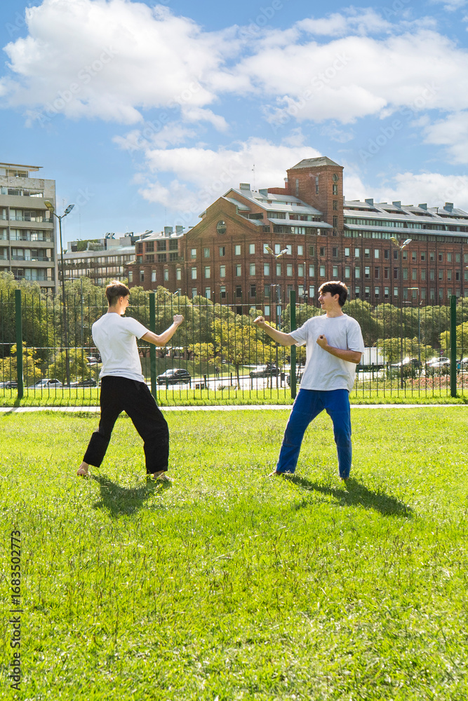 Fototapeta premium A healthy lifestyle through outdoor Taekwondo