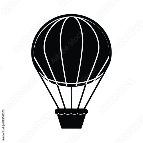 Black silhouette of a hot air balloon with ornate basket