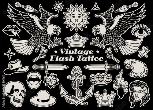 Various Vintage Flash Tattoo Set Design