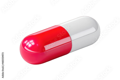 A glossy red and white capsule