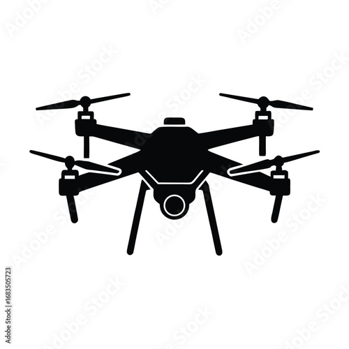 Black silhouette of a quadcopter drone with a camera