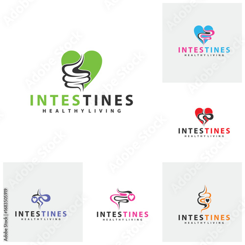 Set of Love Intestine human organ logo design concepts. Medical symbol. Vector illustration
