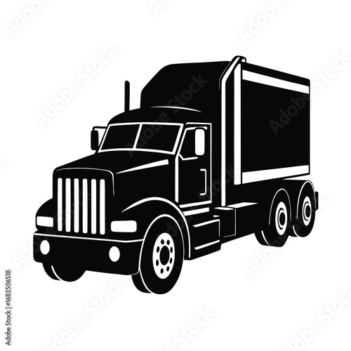Black silhouette of a semi-trailer truck lorry freight truck