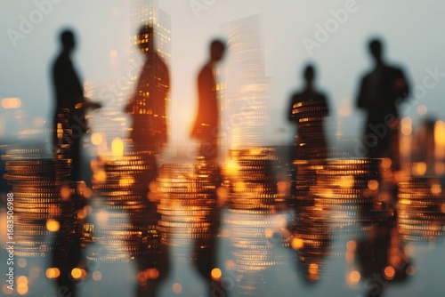 Wallpaper Mural Silhouette figures walking on a city street with a golden coin background Torontodigital.ca