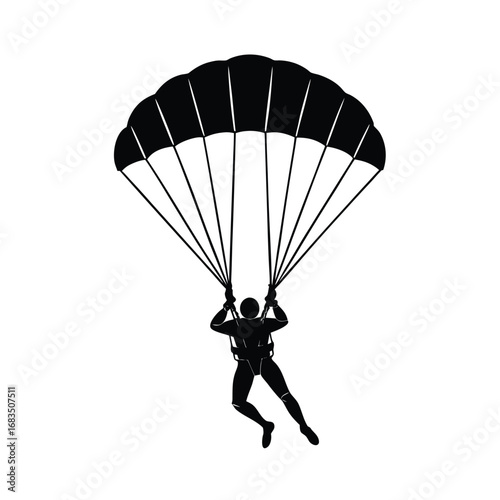 Black Silhouette Of A Skydiver With Open Parachute
