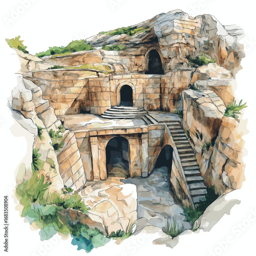 Hal Saflieni Hypogeum. Hal Saflieni Hypogeum watercolor vector illustration