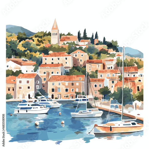 Wallpaper Mural Hvar. Hvar watercolor vector illustration Torontodigital.ca