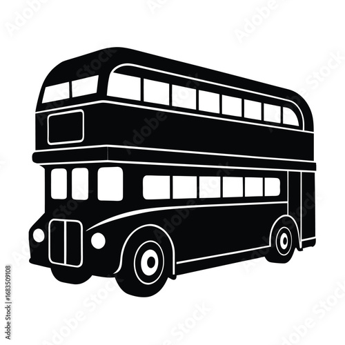 Black silhouette of a vintage double decker bus transport