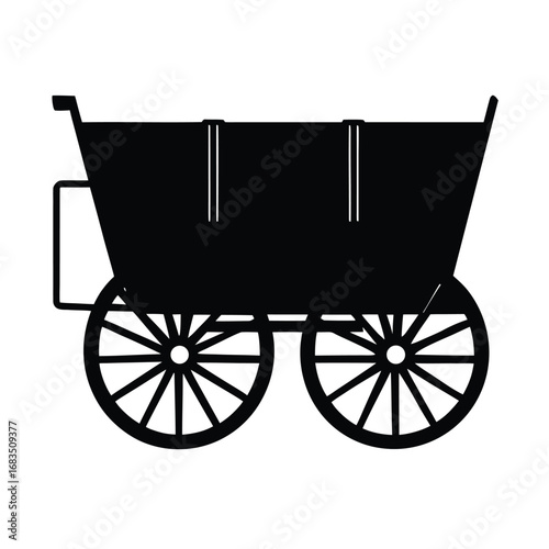 Black silhouette of a vintage horse-drawn wagon carriage