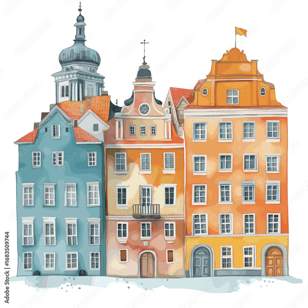 Fototapeta premium Riga Old Town. Riga Old Town watercolor vector illustration