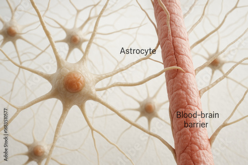 Astrocytes and Blood Brain Barrier - Illustration