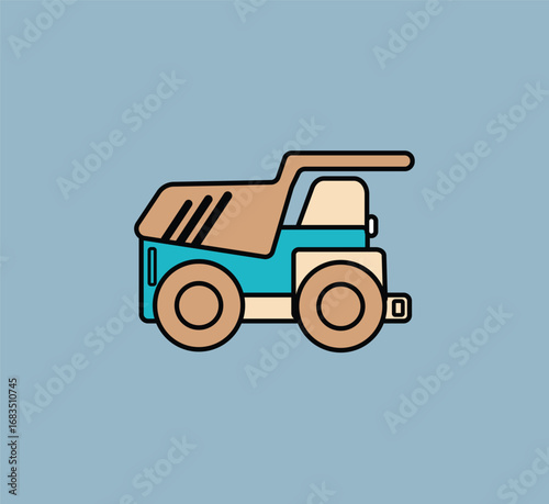 Heavy Mining Equipment Icons, Construction Machinery Symbols, and Industrial Work Vehicle Illustrations.