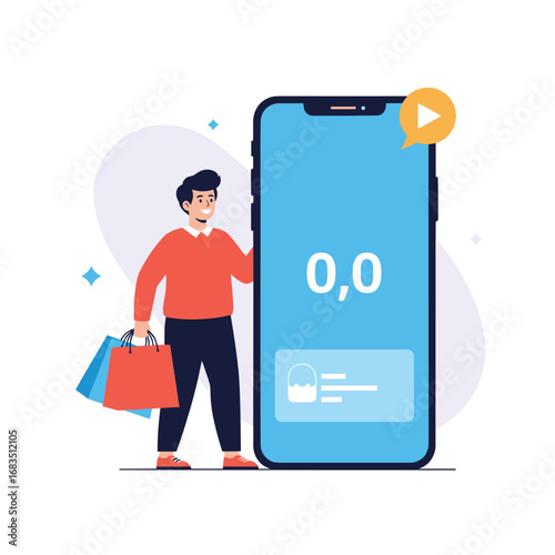 Digital shopping assistant helping customers track loyalty points and rewards program benefits on a smartphone