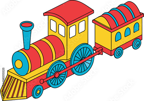 Vector art of colorful cartoon toy train with a carriage
